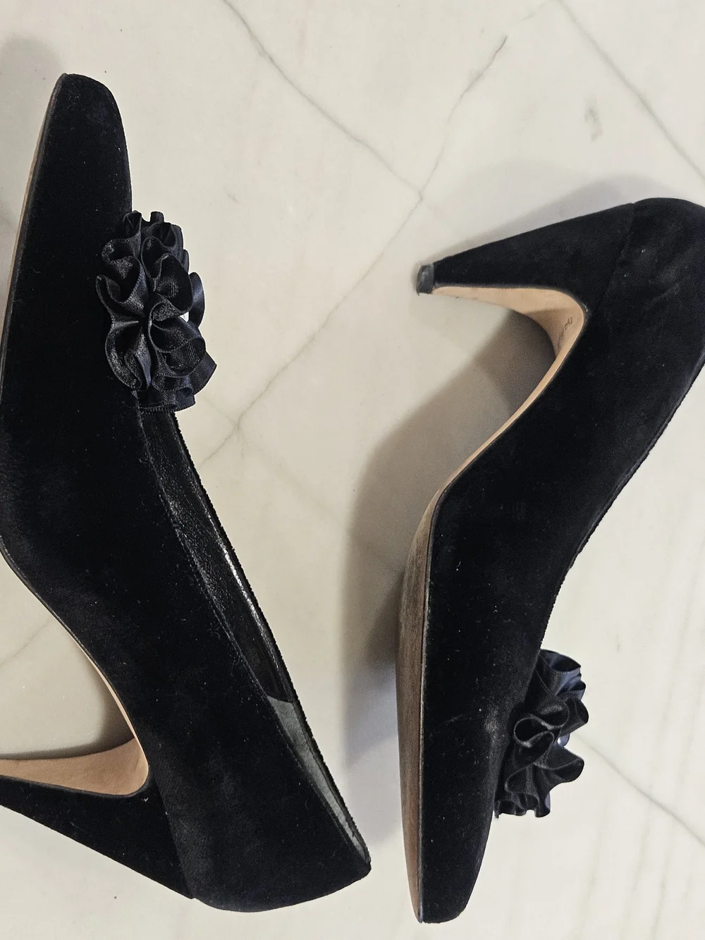Vintage Evan-Picone Black Velvet Evening Pumps with Crystal Flower Accents